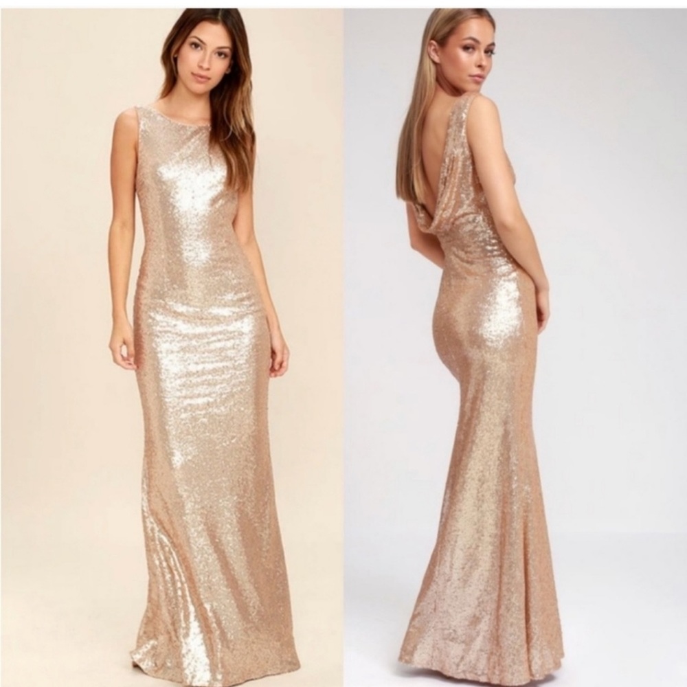 Lulus Slink and Wink Matte Rose Gold Sequin Maxi Dress- small - Picture 16 of 16